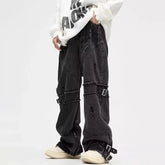Threebooy Y2K Streetwear Black Baggy Ripped Stacked Jeans Cargo Pants For Men Clothing Straight Denim Trousers Pantalon Homme